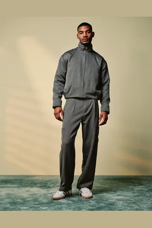 ASOS – Elegante weite Cargohose mit grauem Fischgrätmuster und elastischem Bund, Kombiteil
