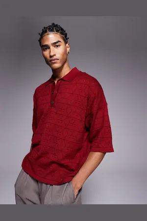 ASOS – Kastig geschnittenes Oversize-Poloshirt in Burgunderrot mit überschnittenen Schultern