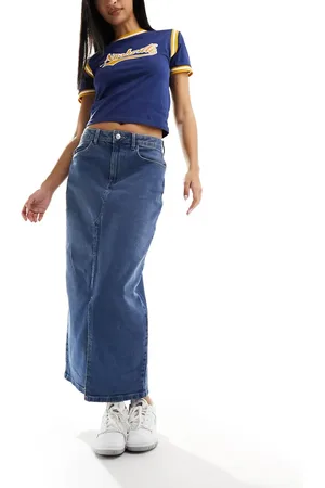 Noisy May – Maxirock aus Denim in verwaschenem Mittelblau mit Schlitz vorne