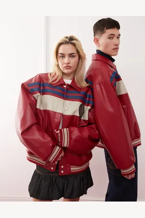 COLLUSION Unisex – Oversize-Bomberjacke aus Kunstleder in mit gespleißtem Design
