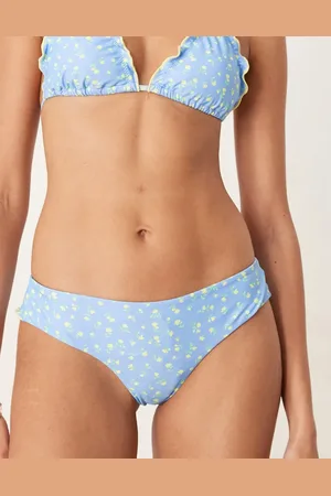 Kulani Kinis – Tanga-Bikinihose in mit Zitronenblüten-Print und Kräuselsaum