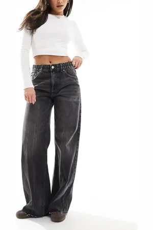 Pull&Bear – Weite, locker sitzende Jeans in grauer Waschung mit elastischem Bund