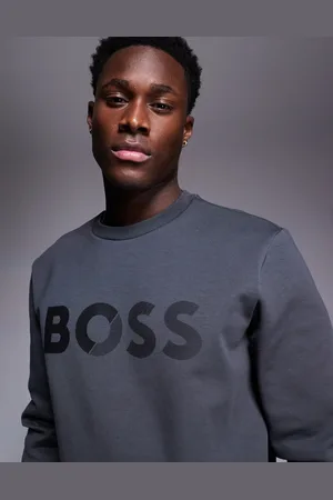 HUGO BOSS – Salbo – Dunkelgraues Sweatshirt mit Logostreifen in regulärer Passform