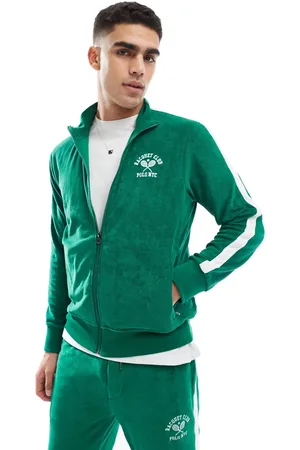 Ralph Lauren – Run Club P-wing – Trainingsjacke aus Terry-Baumwolle in Mittelgrün mit Bandlogo am Ärmel, Kombiteil