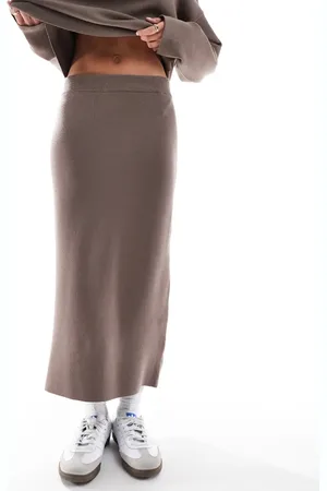 Object – Midirock in Taupe aus strukturiertem Strick, Kombiteil