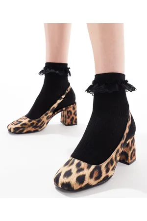 London Rebel – Slingback-Mules aus Lackleder mit Leopardenmuster und Blockabsatz