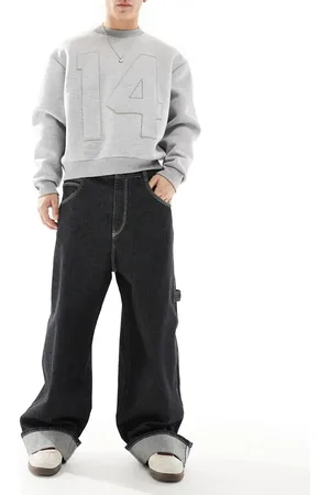 Pull&Bear – Superweite Jeans in mit umgeschlagenem Saum