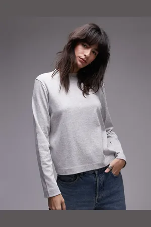 Topshop – Kastiges, langärmliges Oberteil in meliertem