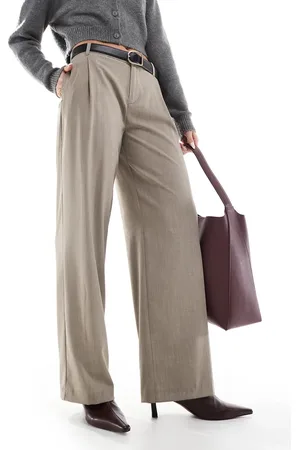 Bershka – Elegante Hose in Taupe mit weitem Bein und niedrigem Bund