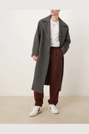 ASOS – Elegante, schmal zulaufende Oversize-Hose in Burgunderrot aus Wollmix-Twill mit Bundfalten