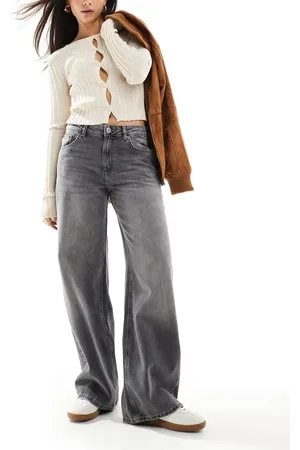 Pull&Bear – Baggy-Jeans in verwaschenem Dunkelgrau mit extrem weit geschnittenem Bein