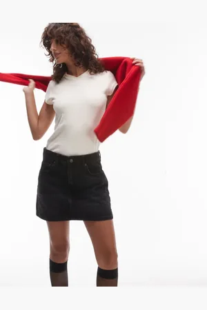 Topshop – Kurzer Volantrock aus Denim in verwaschenem
