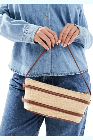 ASOS – Schultertasche aus Stroh mit hellbraunem Riemendetail