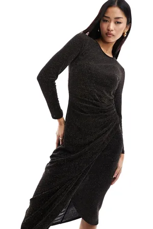 New Look – Gerafftes Midikleid in glitzerndem