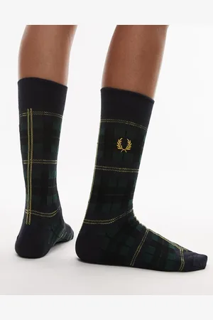 Fred Perry – Socken mit Schottenkaromuster in Marineblau und Grün