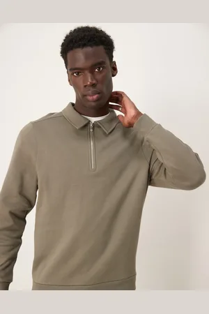 ASOS – Sweatshirt in Khaki mit kurzem Reißverschluss und Kragen