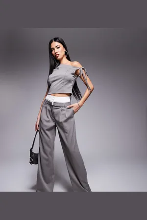Kaiia X Sasha Corte – Exklusive, elegante Hose in mit Kontrastbund und weitem Bein, Kombiteil