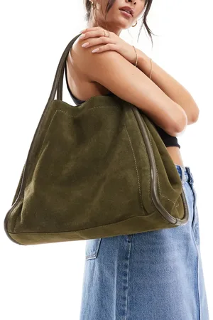 ASOS – Tragetasche aus Wildleder in Tannengrün mit schlauchförmigen Details