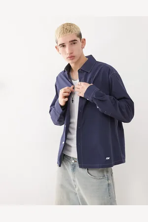 COLLUSION – Langärmliges Hemd aus Twill in Marineblau mit kontrastierender Ziernaht