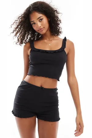 Cotton On Cotton On – Geripptes, kurzes Pyjama-Camisole in mit Rüschen