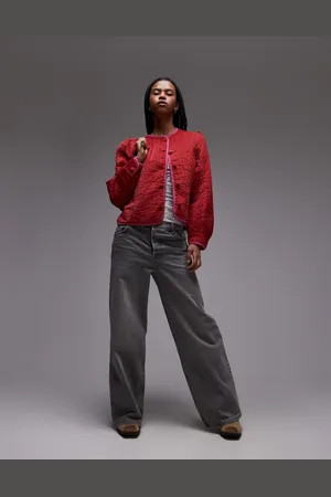 Free People – Steppjacke in Rubinrot mit Ballonärmeln