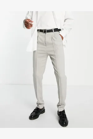 ASOS – Enge, elegante Twillhose mit Reißverschluss und Bügelfalte vorne in Eisgrau