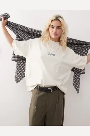 Prohibited – Kastiges T-Shirt in Cremeweiß mit Logo-Schriftzug