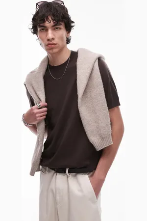 MANGO – Oversize-T-Shirt in Dunkelbraun mit überschnittenen Schultern