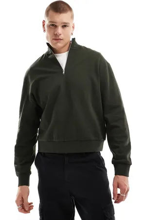 ASOS – Essential – Boxy Fit Oversize-Sweatshirt in Dunkelgrün mit kurzem Reißverschluss