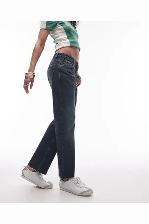 Topshop – Gerade geschnittene Jeans in tiefem Vintage- mit mittelhohem Bund, verkürzter Beinlänge und unversäubertem Saum