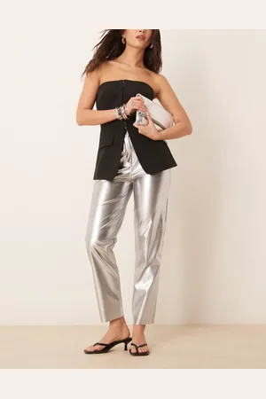 New Look – Hose aus Metallic-PU in Zinnfarbe