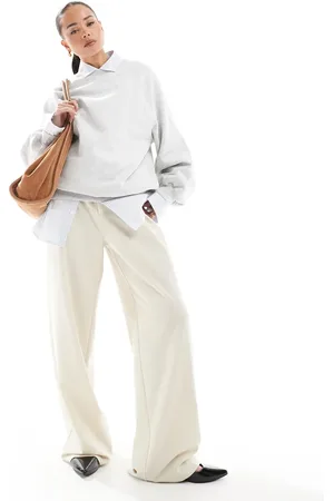 Pull&Bear – Hose in Ecru mit weitem Schnitt