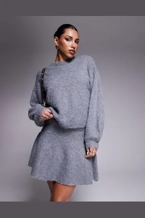 In The Style X Natalya Wright – Exklusiver, flauschiger Strickrock in Anthrazit, Kombiteil