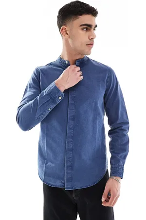 Superdry – Grandad-Hemd in Indigoblau mit Vichy-Karos