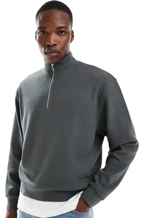 ASOS – Oversize-Sweatshirt in mit Waffelstruktur, kurzem Reißverschluss und Trichterkragen
