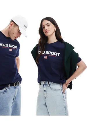 Ralph Lauren – Sport Capsule – Unisex-T-Shirt in mit klassischem Oversize-Schnitt und großem Flaggen-Logo auf der Brust