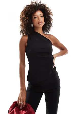 In The Style – Gerafftes, asymmetrisches Bengaline-Oberteil in mit One-Shoulder-Träger, Kombiteil
