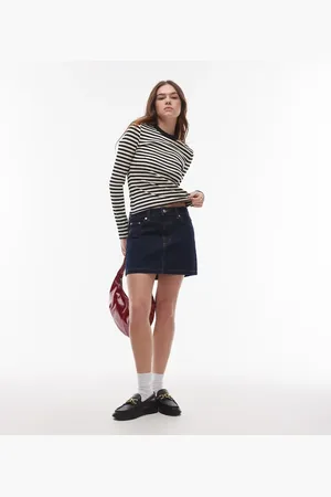 Topshop – Volant-Minirock aus Denim in unbehandeltem Indigoblau