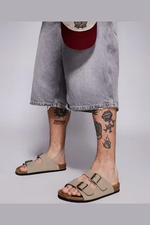 ASOS – Sandalen in Stein mit zwei Riemen und Korksohle