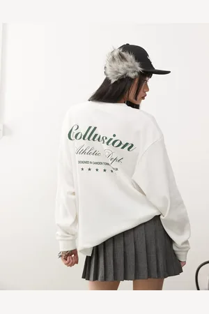 COLLUSION – Legeres Langarmshirt in Ecru mit Waffelstruktur und Grafik