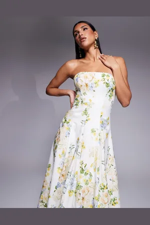Forever New – Wadenlanges Kleid mit Struktur und Blumenmuster in und Grün