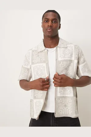 Abercrombie & Fitch – Häkelstrickhemd in Creme mit Kacheldesign