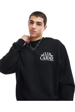 ASOS – Schwarzes Oversize-Sweatshirt mit kastigem Schnitt und Print auf der Brust