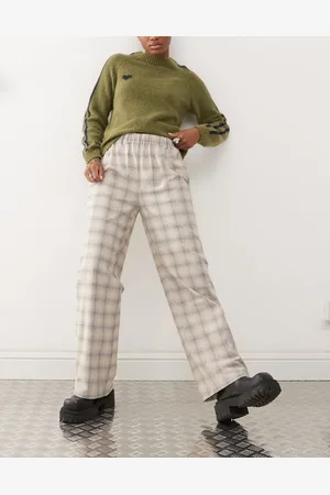 Reclaimed – Lounge-Hose zum Hineinschlüpfen in neutraler Farbe mit Karomuster und weitem Bein