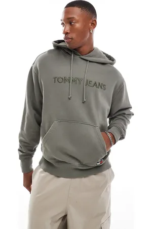 Tommy Hilfiger – Kapuzenpullover in verwaschenem Khaki mit linearem, farblich abgestimmtem Logo