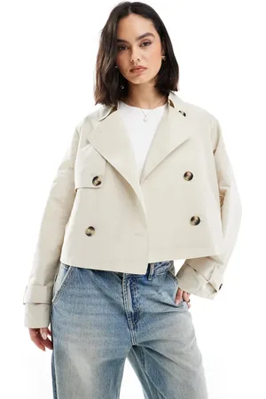 VERO MODA – Leichte Cropped Trenchjacke in Steinbeige