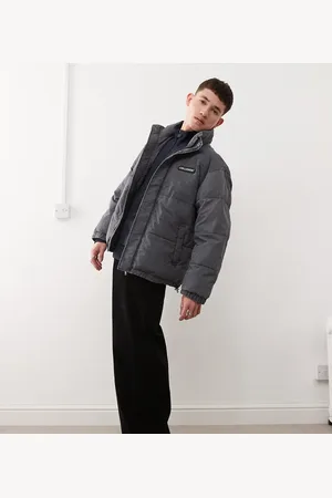 COLLUSION – Puffer-Jacke in grauer verwaschener Optik mit Stehkragen