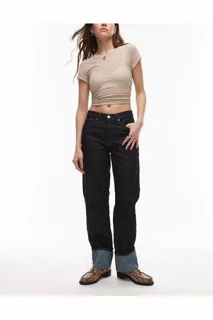 Topshop – Runway – Straight Jeans in indigoblauer Rinse-Waschung mit mittelhohem Bund und Umschlag