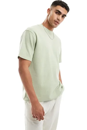 Only & Sons – Strick-T-Shirt mit Waffelmuster in Salbeigrün