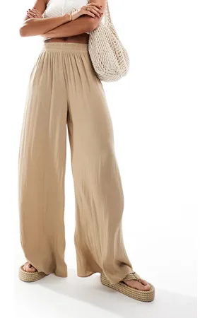 MANGO – Weiche Hose in Beige mit weitem Bein